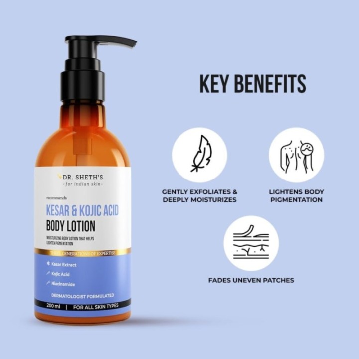 Dr. Sheth's Kesar & Kojic Acid Body Lotion Reduces Body Pigmentation