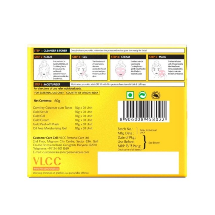 Vlcc Gold Facial Kit, for Luminous & Radiant Complexion 60g