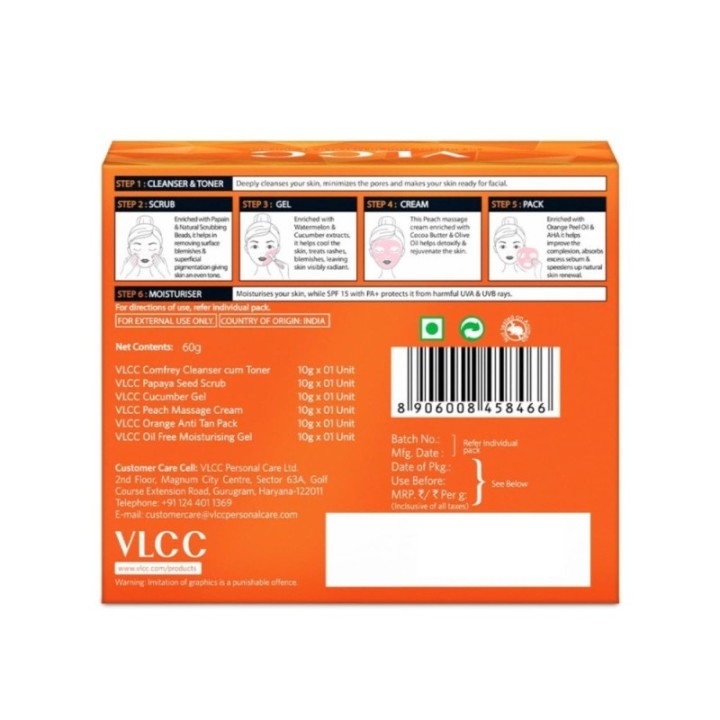 Vlcc Papaya Fruit Facial Kit, for Blemish Free Fairer Complexion 60g