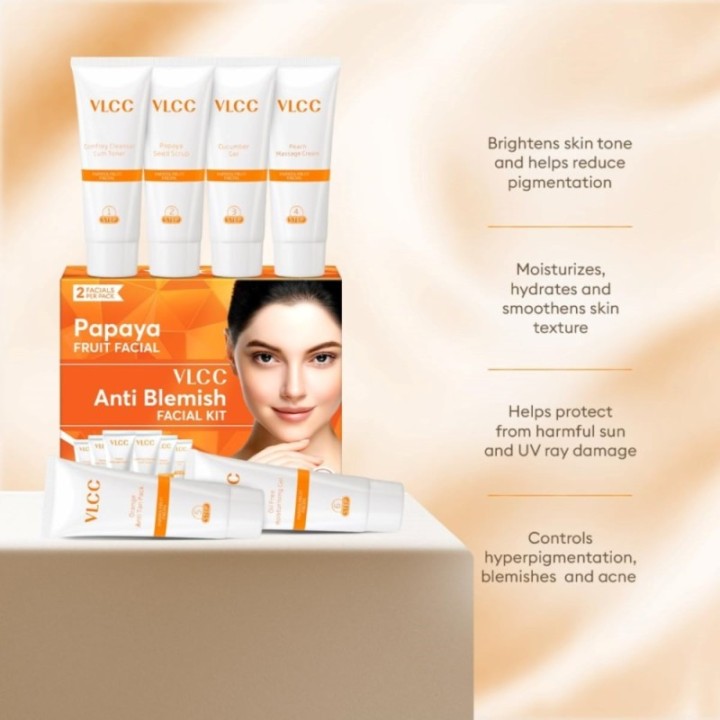 Vlcc Papaya Fruit Facial Kit, for Blemish Free Fairer Complexion 60g