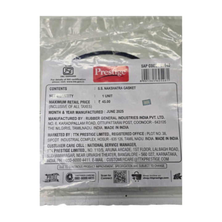 Prestige Rice Cooker Ss Nakshatra Rubber Gasket 3-5 Liter No Return