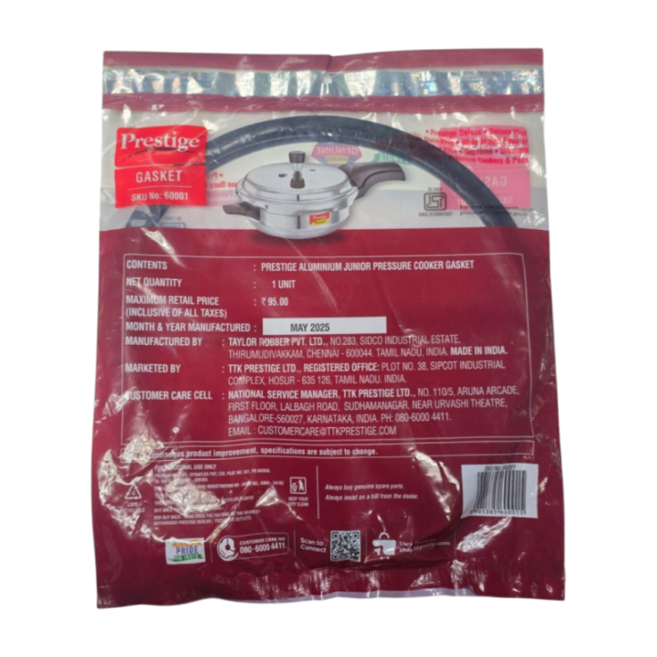 Prestige Aluminum and Stainless Steel Pressure Cooker Rubber Gasket
