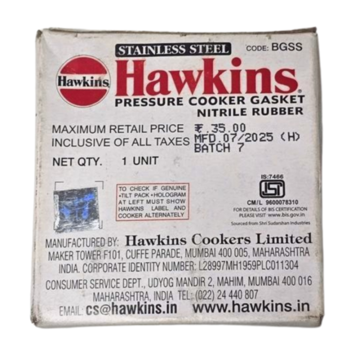 Hawkins Stainless Steel Pressure Cooker Rubber Gasket Tri-Ply