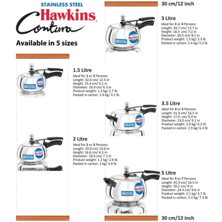 Hawkins Stainless Steel Contura Inner Lid Pressure Cooker Induction