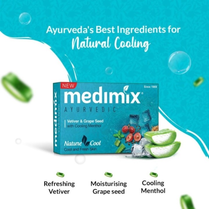 Medimix Ayurvedic Cool Bathing Soap with Menthol, Vetiver & Grape