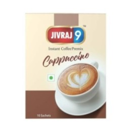 Jivraj 9 Instant Coffee Premix, Cappuccino Flavour, 10 Sachets, Pack