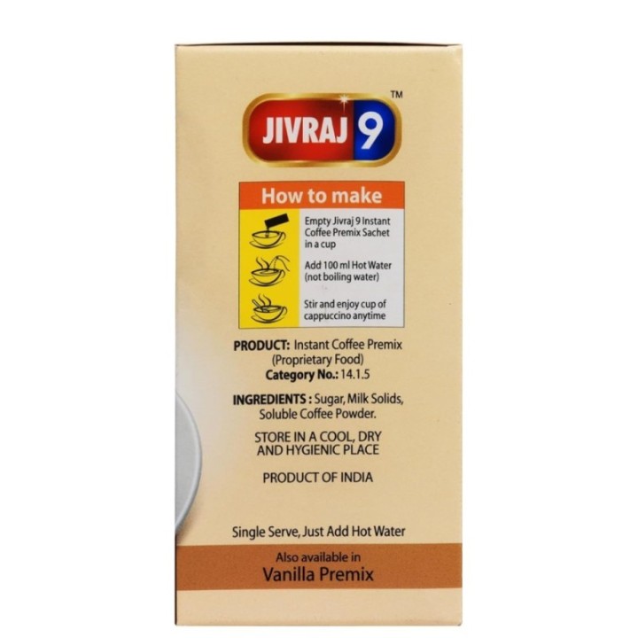 Jivraj 9 Instant Coffee Premix, Cappuccino Flavour, 10 Sachets, Pack