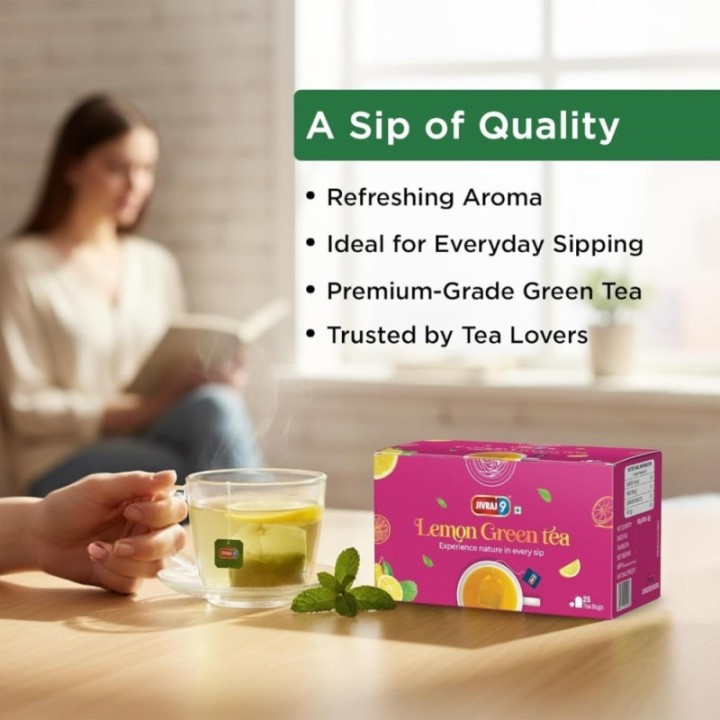 Jivraj9 Lemon Green Tea 25 Biodegradable Tea Bags Zesty Lemon Flavour