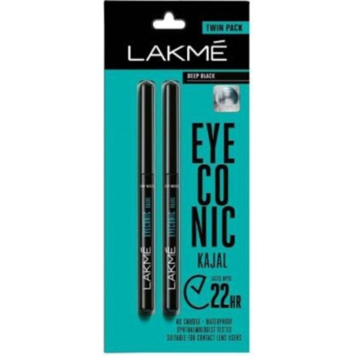 Lakme Eyeconic Kajal Deep Black, Twin Pack (+) Lasts Upto 22Hr 0.35g