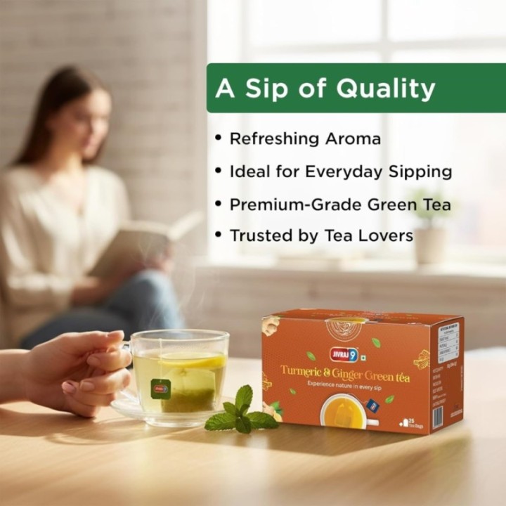 Jivraj9 Turmeric & Ginger Green Tea 25 Biodegradable Tea Bags Healing