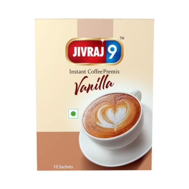 Jivraj 9 Instant Coffee Premix, Vanilla Flavour, 10 Sachets, Pack