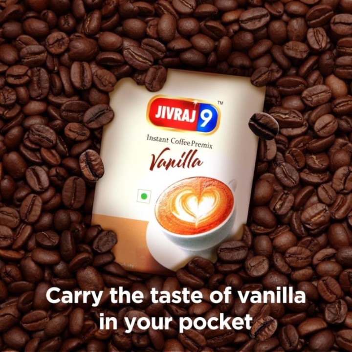 Jivraj 9 Instant Coffee Premix, Vanilla Flavour, 10 Sachets, Pack