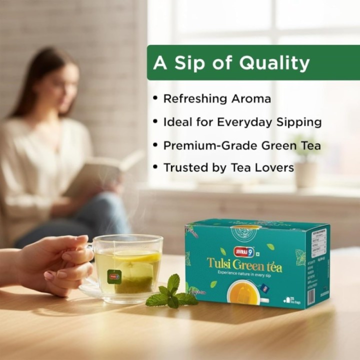 Jivraj9 Tulsi Green Tea 25 Biodegradable Tea Bags Herbal Green Tea