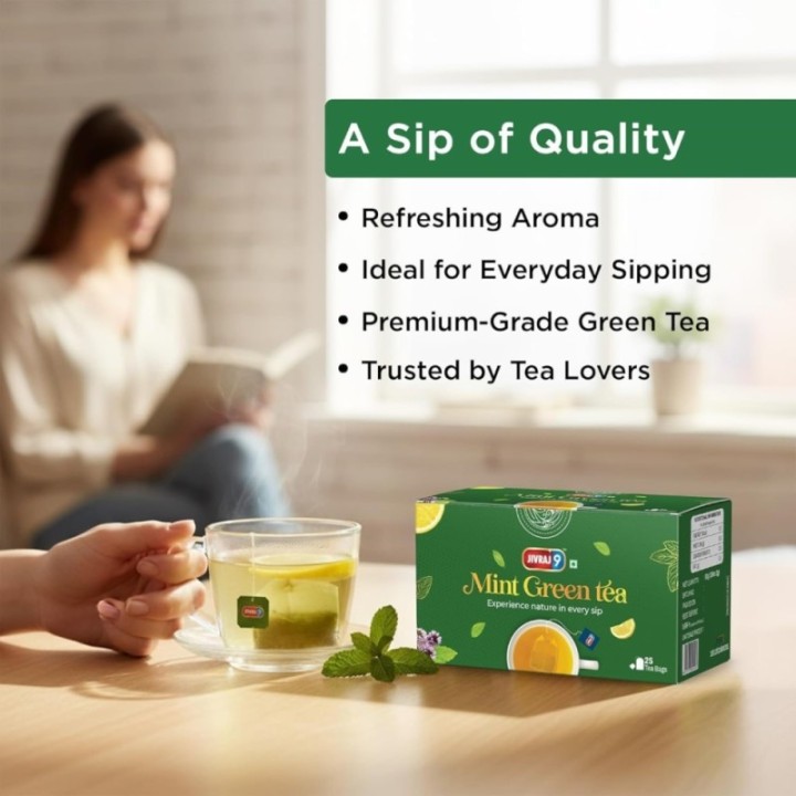 Jivraj9 Mint Green Tea 25 Biodegradable Tea Bags Refreshing Mint