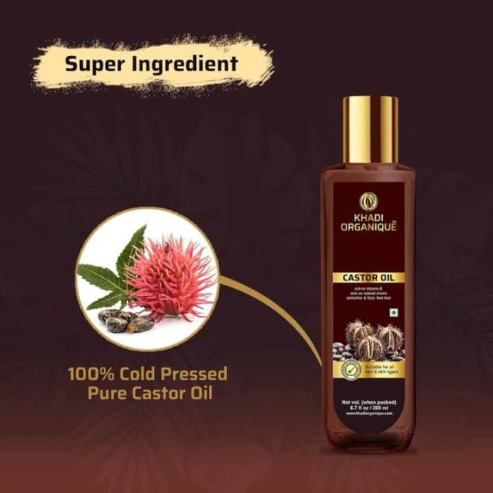 Khadi Organique Castor Oil 100% Pure & Cold Pressed Virgin Grade